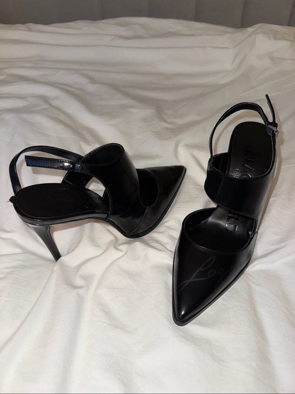 Karl Lagerfeld Black Pointed Toe Cutout Slingback Heels